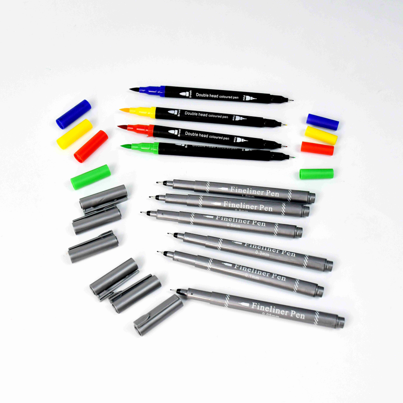 #Writing set-Calligraphy set（Fineliner+Brush pen） art drawing Outlining pen Two pens and three pen tips