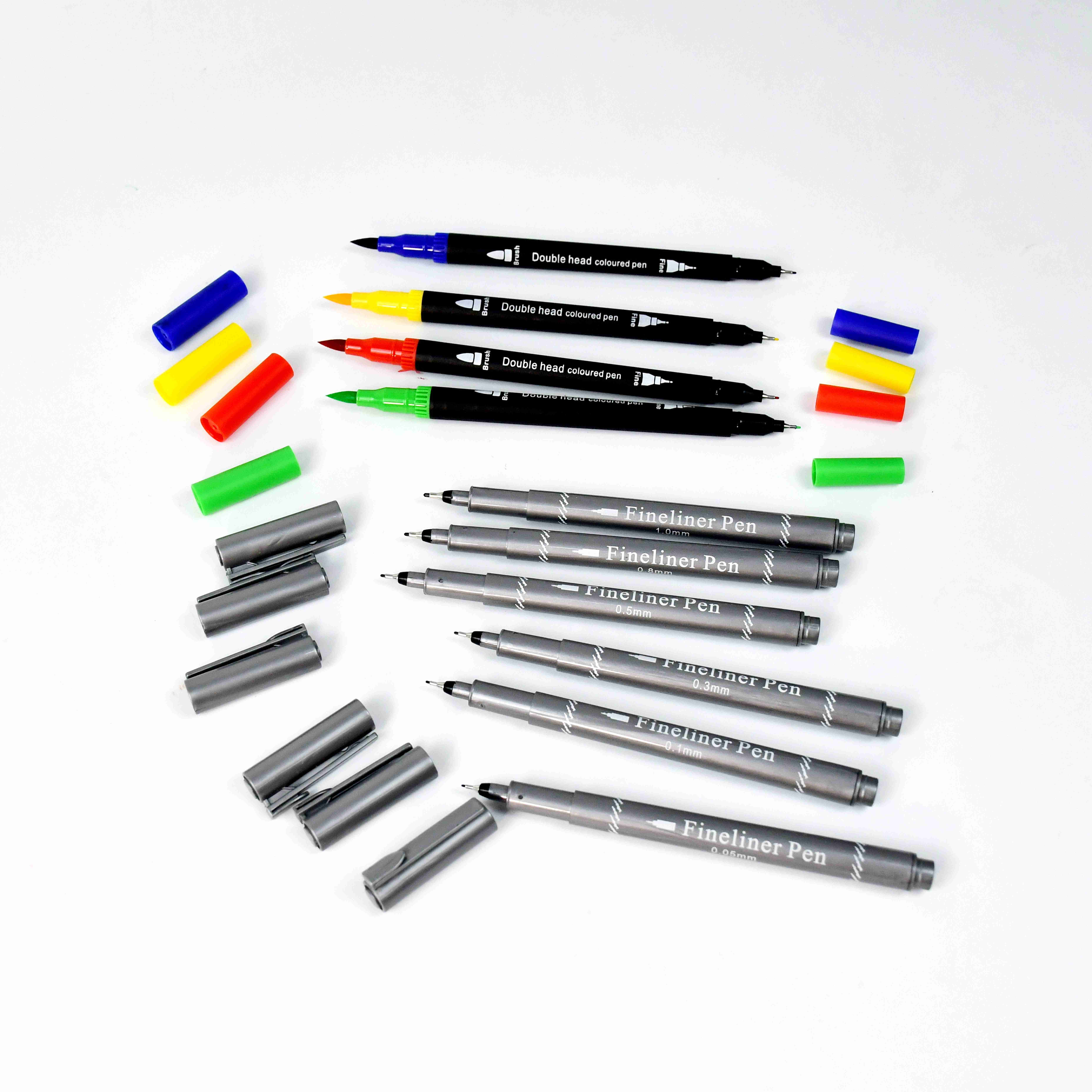 #Writing set-Calligraphy set（Fineliner+Brush pen） art drawing Outlining pen Two pens and three pen tips