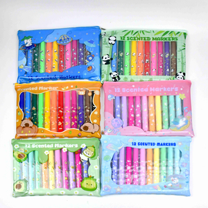 #Scented water color pen colorful zipper bag barrel with heat transfer art 