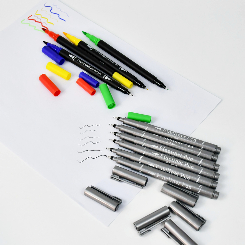 #Writing set-Calligraphy set（Fineliner+Brush pen） art drawing Outlining pen Two pens and three pen tips