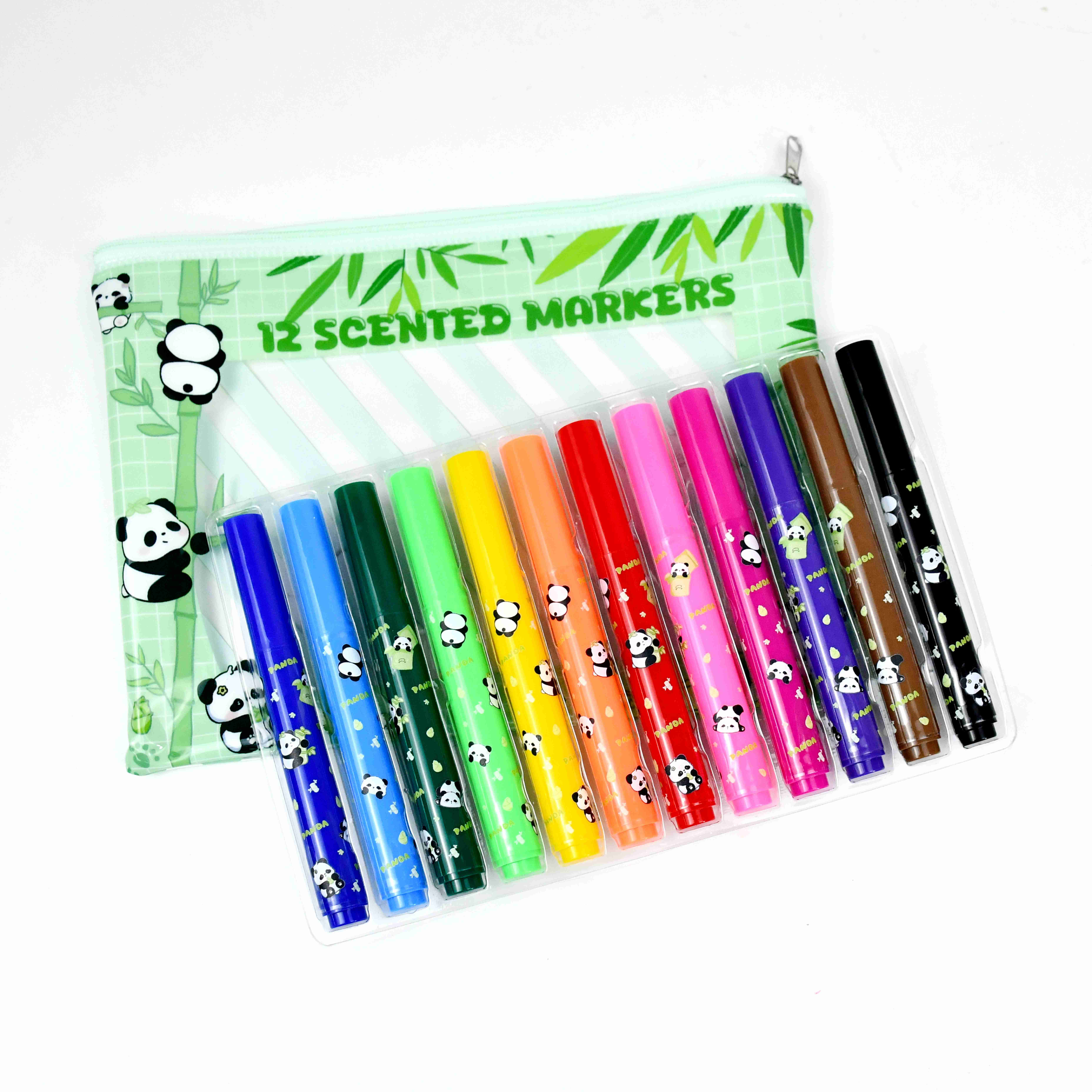 #Scented water color pen colorful zipper bag barrel with heat transfer art 