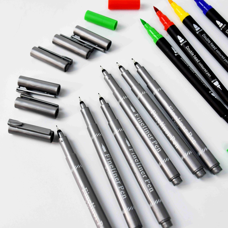 #Writing set-Calligraphy set（Fineliner+Brush pen） art drawing Outlining pen Two pens and three pen tips