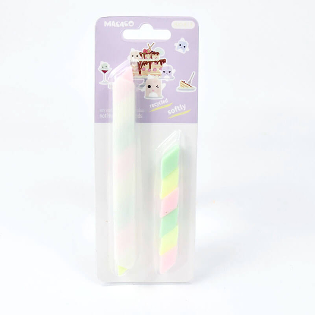 Grainy eraser macaron gradient spiral design 2pcs mixed size set pastel pink green yellow