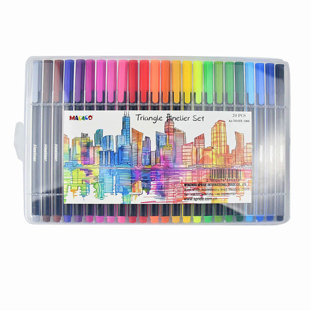 MACACO 1066 triangle fineliner pens set 12 24 colors 0.4mm fine point triangular sketch markers in rigid clear case for drawing journaling