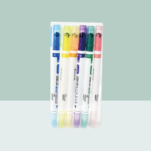 MACACO 9009 double sided highlighter roller pens set 6 colors twin tip pattern liner markers safe and non-toxic fine needle and rolling stamp wheel tips in clear PET box wholesale