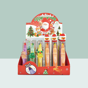 MACACO 9503 3-in-1 tricolor highlighters 3 colors in 1 rainbow bullet tip markers safe and non-toxic Christmas theme fluorescent pens in 36 pcs PDQ counter display box wholesale
