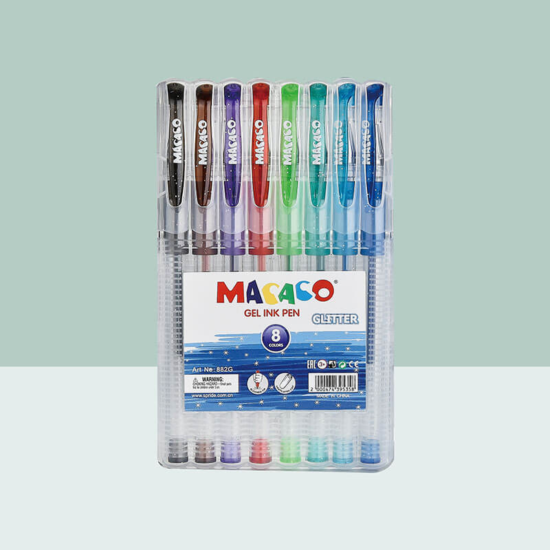 SEMI GEL PENS 882G -12 Colors Glitter Gel Ink Pens with Comfort Rubber Grip