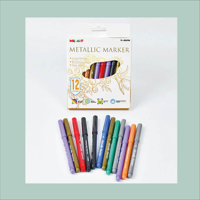 MACACO special marker 8869m metallic marker pen 12 colors rich shimmering art pens set in retail cardboard box
