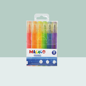 MACACO Special marker 906G glistening highlighters set 8 colors rainbow special markers safe and non-toxic chisel tip fluorescent pens with clear barrel in paper box wholesale