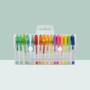 MACACO gel ink pens glitter mini gel ink pen 16 colors assorted set in horizontal clear PVC pouch with twin snap buttons