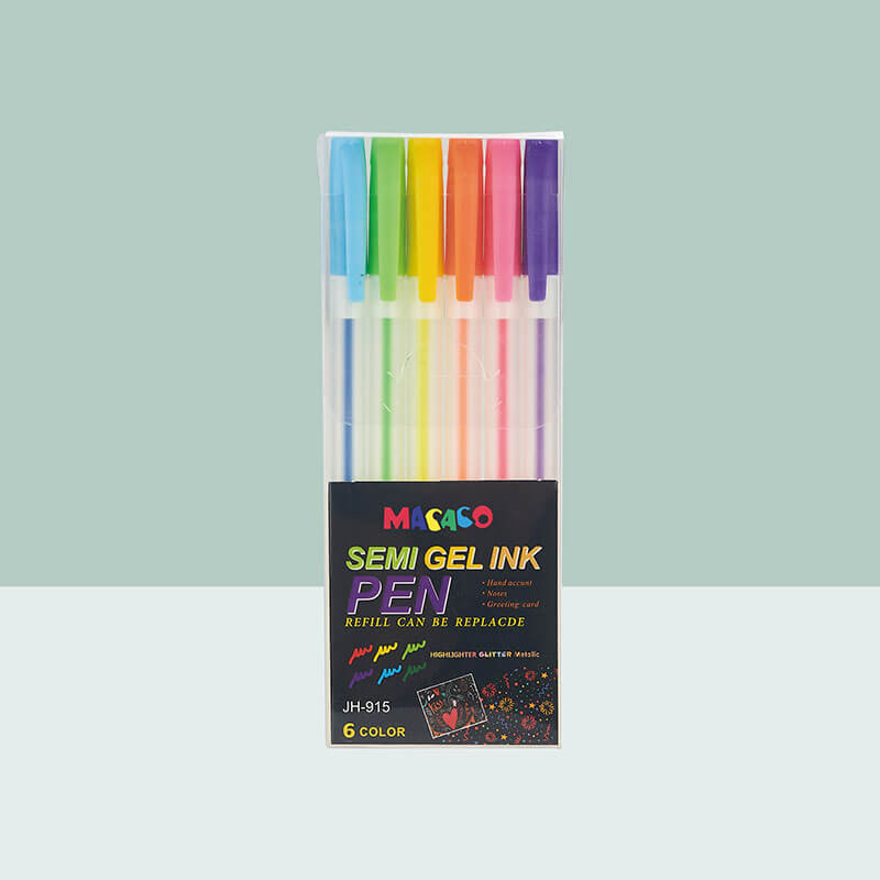 MACACO gel ink pens glitter 915N neon semi gel ink pen 12 colors assorted set in premium retail art paperboard presentation case