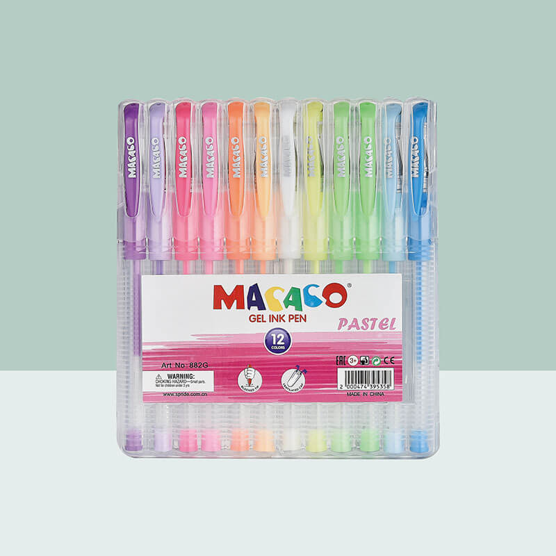 MACACO semi gel pens 882GP pastel gel ink pen 8 colors assorted set in standard translucent rigid plastic presentation box