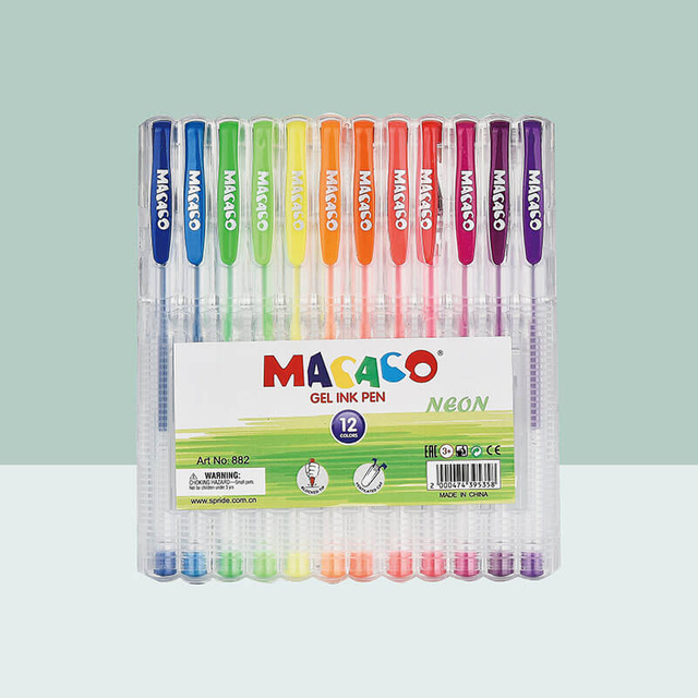 SEMI GEL PENS 882N -12 Colors Neon Gel Ink Pens with Classic Smooth Barrel