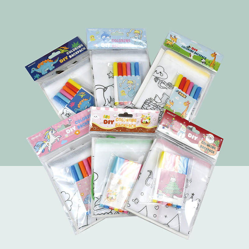 Complete DIY coloring backpack kit includes blank bag and fabric pens