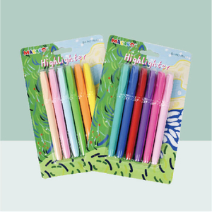 MACACO 101H metallic highlighter pens set 6 colors chisel tip pastel text shading markers in blister card pack for school office journaling
