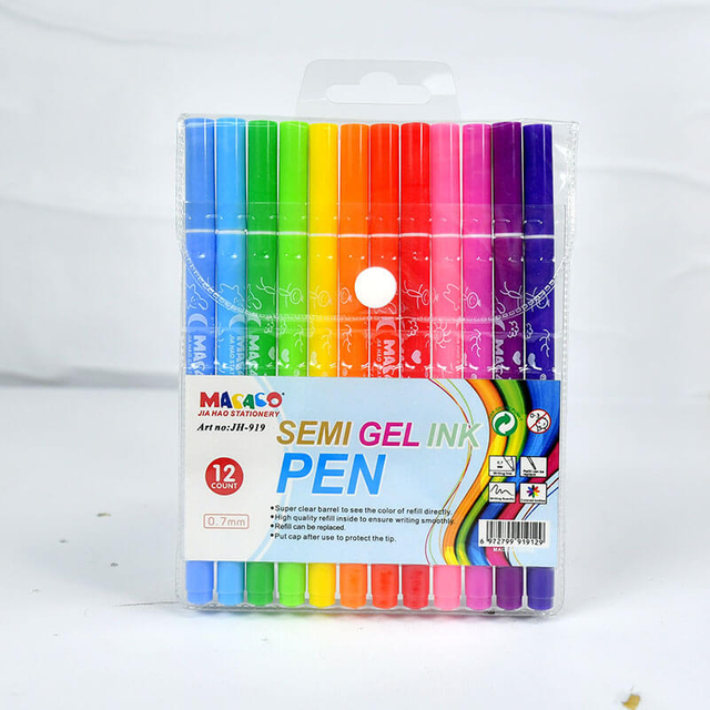 Semi gel pen 919 0.7mm refillable 12 pcs bulk pack wholesale