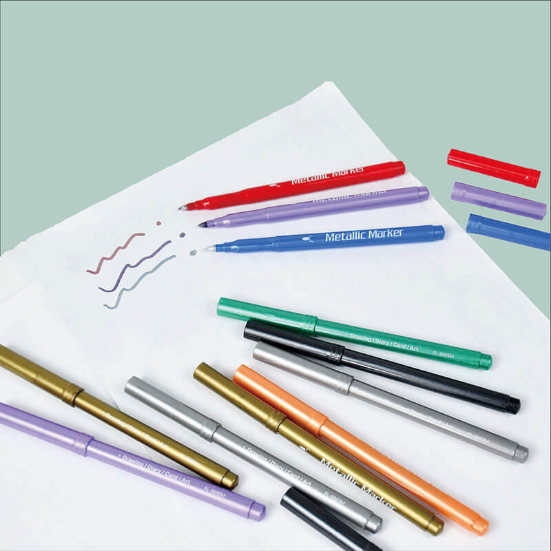 Wholesale rich reflective metallic paint pen model 8869M with single blocked fiber tip on paper