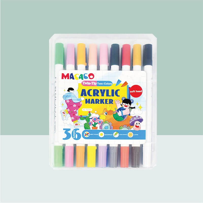 MACACO Special marker 7978 acrylic markers set twin-tip two-colors brush soft head paint pens safe and non-toxic dual-head multi-color acrylic markers in portable plastic case wholesale