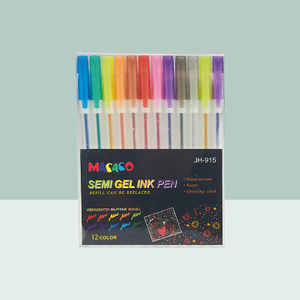 MACACO gel ink pens glitter 915G semi gel ink pen 12 colors mixed effect set in premium retail art paperboard presentation case
