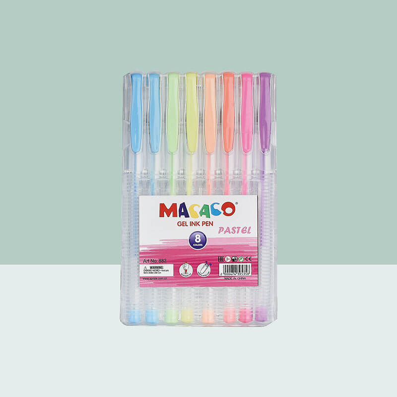 MACACO semi gel pens 882P pastel gel ink pen 12 colors assorted set in standard clear PET presentation box
