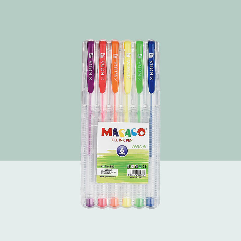 SEMI GEL PENS 882N -12 Colors Neon Gel Ink Pens with Classic Smooth Barrel