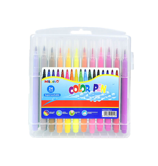 MACACO 8868 water color pen 24 colors fine tip art markers in durable transparent plastic handle box for drawing coloring