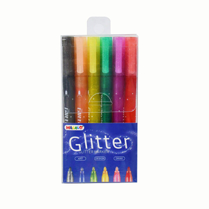 Mengke 8021G Glitter Markers 6 Colors Set with Thick Fiber Tip for Art Drawing and DIY Crafts