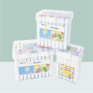 MACACO Special marker 8001 twin-tip markers set 24 48 60 colors white barrel square body dual tip chisel fine art sketch pens safe and non-toxic drawing markers in clear handled plastic case wholesale
