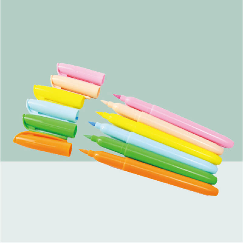 MACACO 101H metallic highlighter pens set 6 colors chisel tip pastel text shading markers in blister card pack for school office journaling