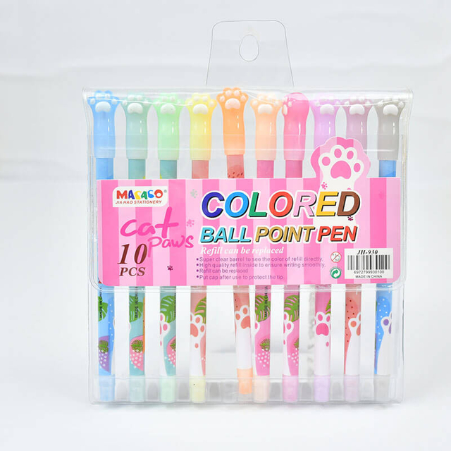 Colored ballpoint pen 930 refillable 8 and 10 pcs assorted colors pack bulk wholesale