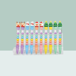 MACACO 9505 Christmas stacked beads highlighters set 6 colors beaded barrel markers safe and non-toxic chisel tip fluorescent pens with clear barrel in PET box wholesale