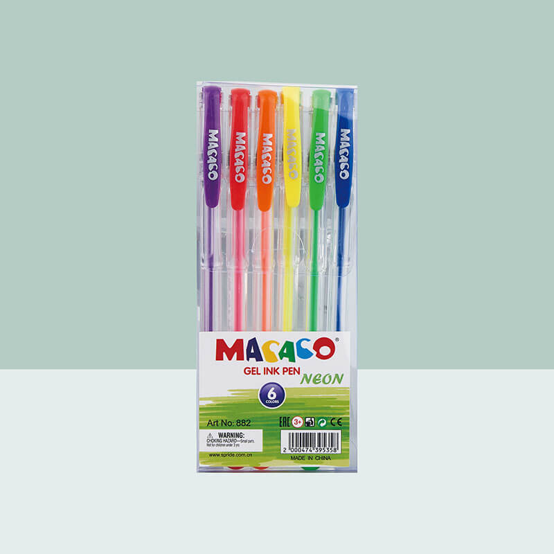 SEMI GEL PENS 882N -12 Colors Neon Gel Ink Pens with Classic Smooth Barrel