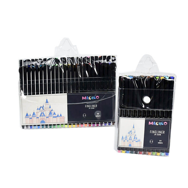 MACACO 520B fineliner pens set 24 48 colors 0.4mm fine point sketch markers in transparent hanging case for drawing journaling writing