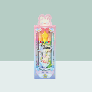 MACACO 977 dual tip shiny bunny highlighter pens set 5 pcs 10 colors double headed two tone glitter markers safe and non-toxic metallic pens in clear PET box wholesale
