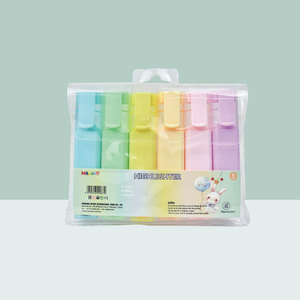 MACACO 266 pastel highlighter pens set 6 colors chisel tip macaron text shading markers in clear PVC pouch for cute school office stationery