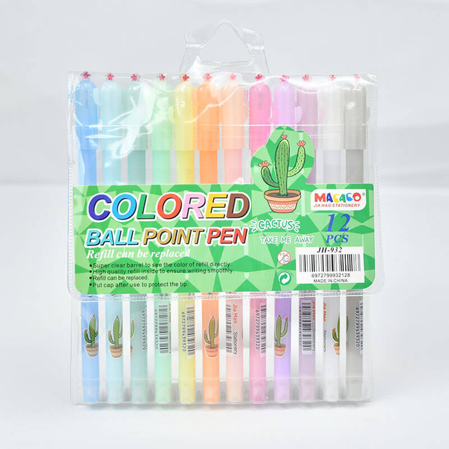 Colored ballpoint pen 932 refillable take me away cactus design 10 pcs pack bulk wholesale