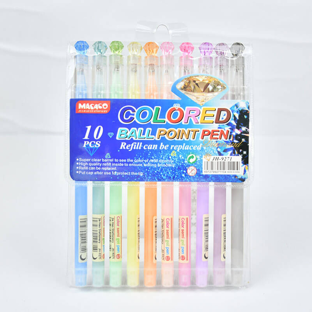 Colored ballpoint pen 9271 refillable faux diamond cap design 10 12 pcs bulk wholesale