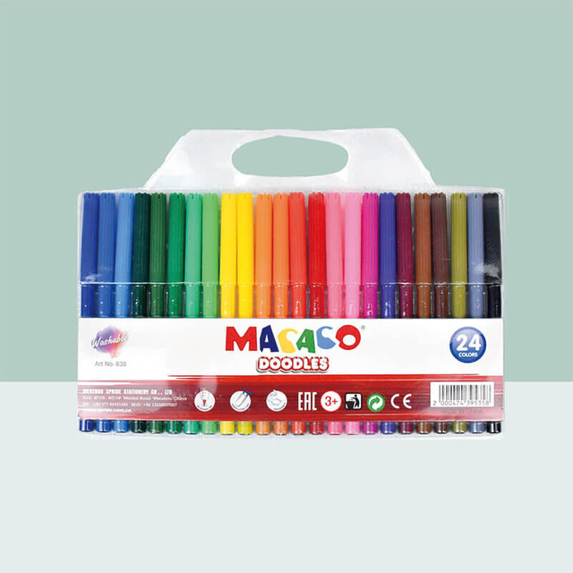 MACACO 838 water color pen 24 colors washable doodles markers with handle pouch.