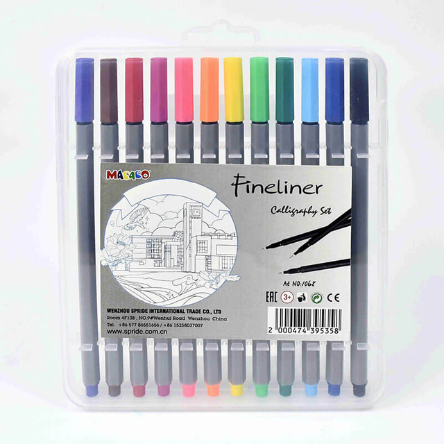 MACACO 1068 1668 fineliner calligraphy set 12 colors fine point sketch markers in rigid clear case for drawing hand lettering