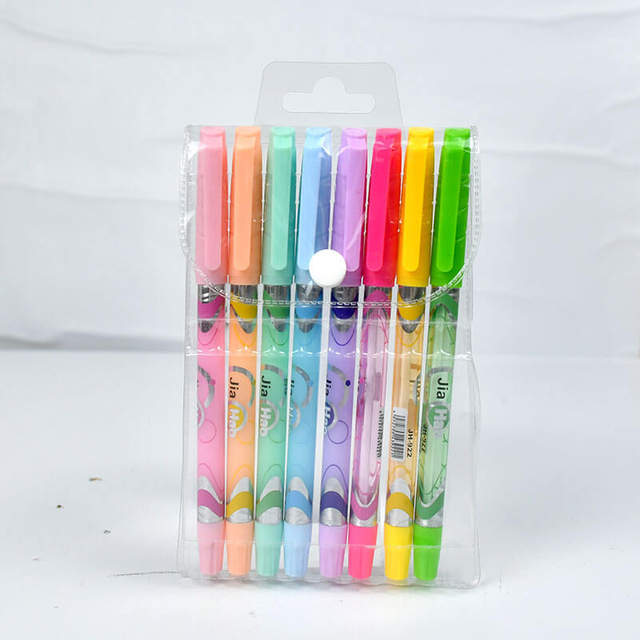 Semi gel pen 922 0.7mm black ink 8 pcs PVC pull cap pack bulk wholesale