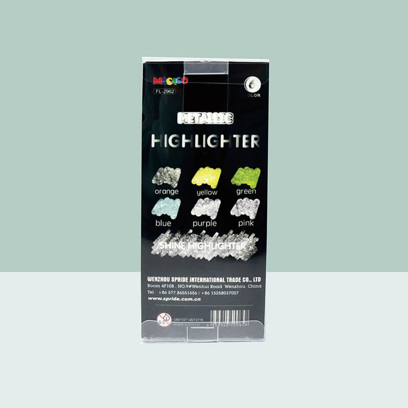 MACACO special marker 8965G glitter and 8965M metallic dual brush highlighter 6 colors sets in retail clear packs