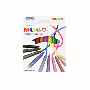 MACACO Special marker 801 glitter markers set bullet tip shimmer ink pens safe and non-toxic metallic sparkle coloring markers in window paper box wholesale