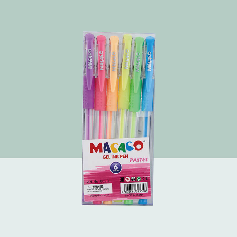MACACO semi gel pens 882GP pastel gel ink pen 8 colors assorted set in standard translucent rigid plastic presentation box