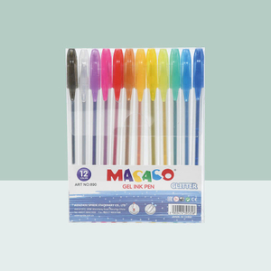 MACACO semi gel pens 890 glitter gel ink pen 12 colors assorted set in standard retail PET presentation box