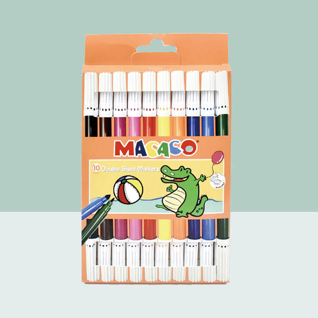 MACACO 801-10 Washable Double Sided Markers for Kids 10 Colors Art Drawing Set