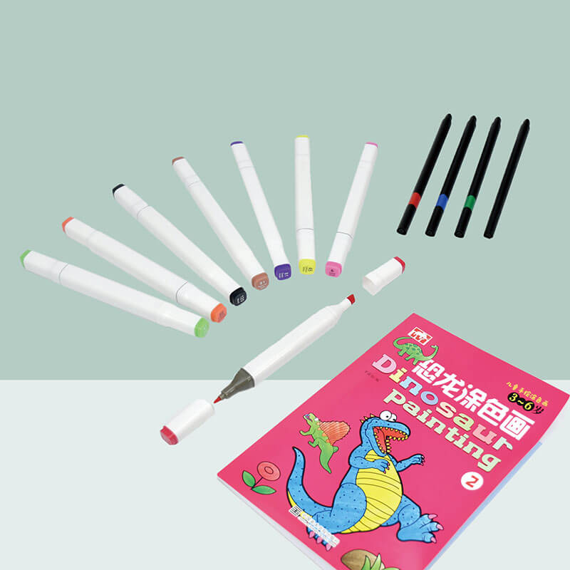 Coloring activity pages included with fineliner markers set for kids