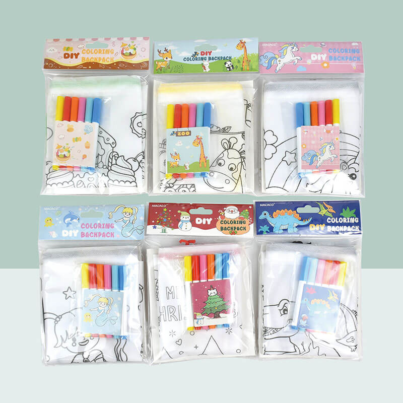 Complete DIY coloring backpack kit includes blank bag and fabric pens