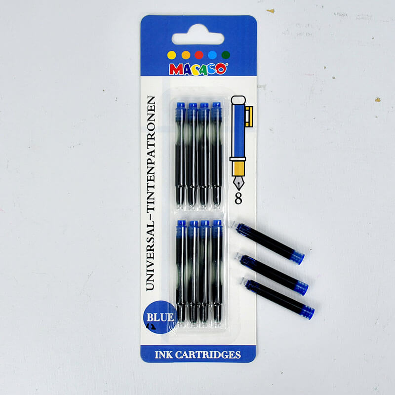 Blister card packaging for universal ink cartridges 8 blue fountain pen refills