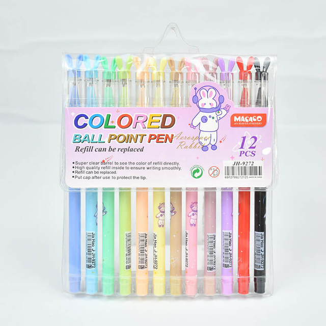 Colored ballpoint pen 9272 refillable fish tail rabbit ear cap design 10 pcs bulk wholesale