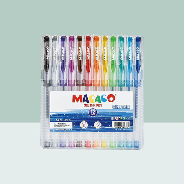 MACACO semi gel pens 882GN neon gel ink pen 12 colors assorted set in standard clear PET presentation box